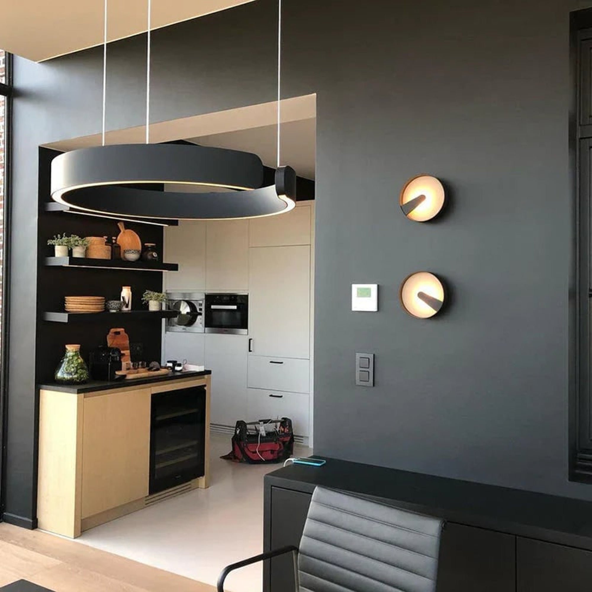 Modern Round Metal LED Chandeliers Ceiling Light - Black Kitchen Installation