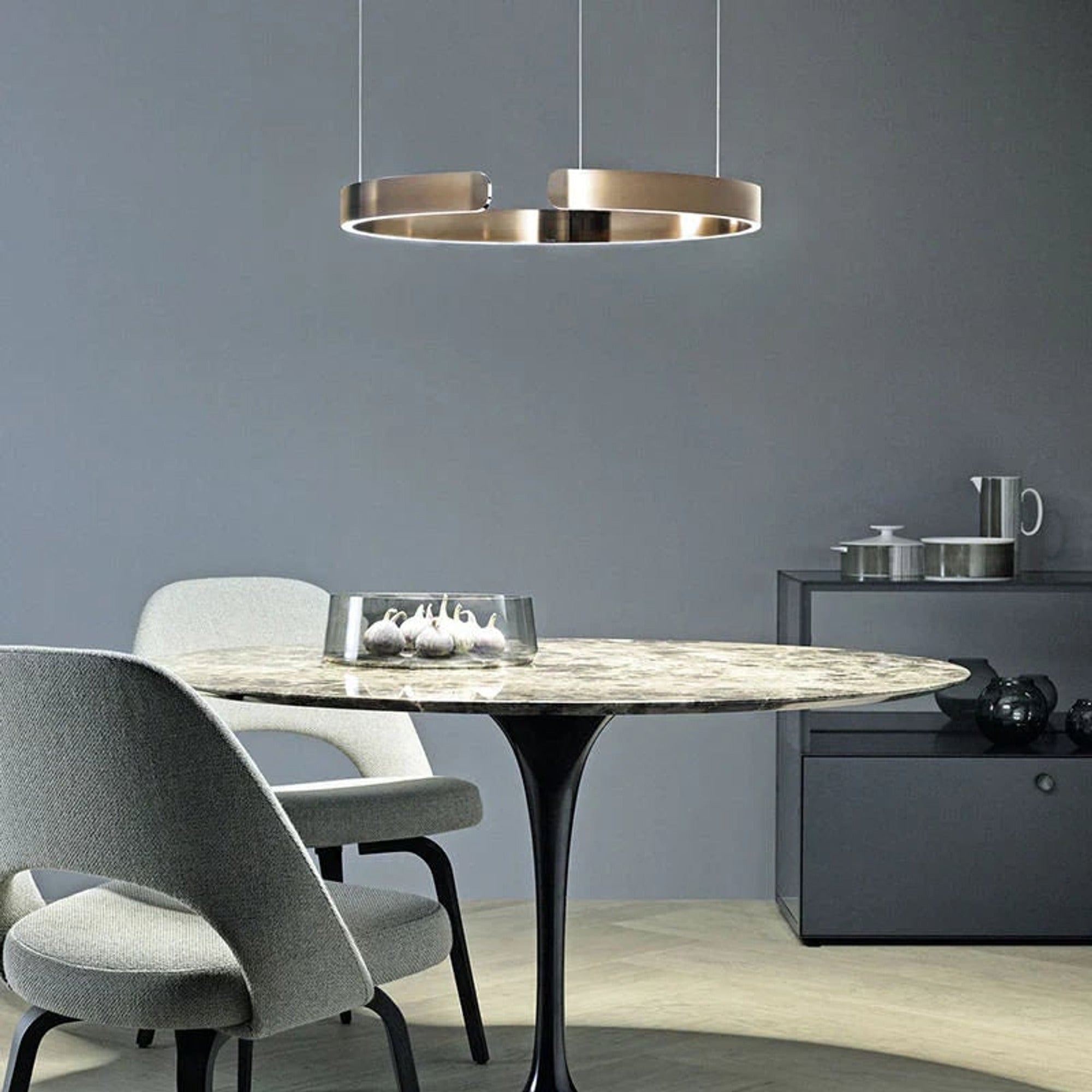 Modern Round Metal LED Chandeliers Ceiling Light - Gold Dining Installation