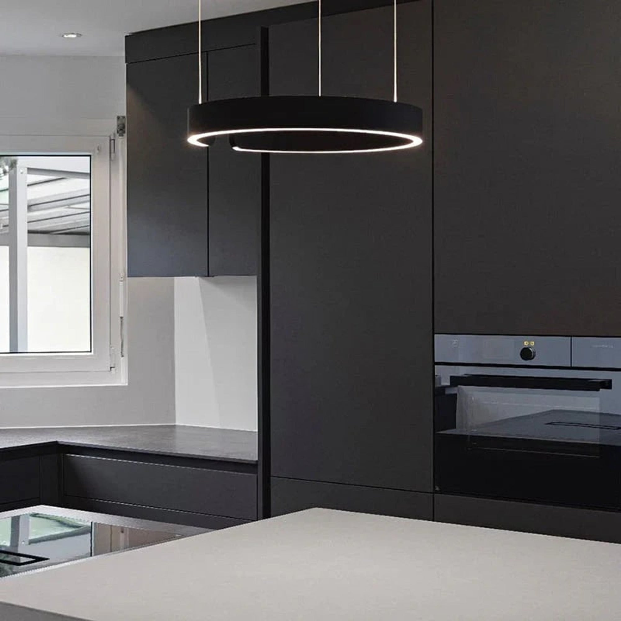 Modern Round Metal LED Chandeliers Ceiling Light - Black Kitchen Installation