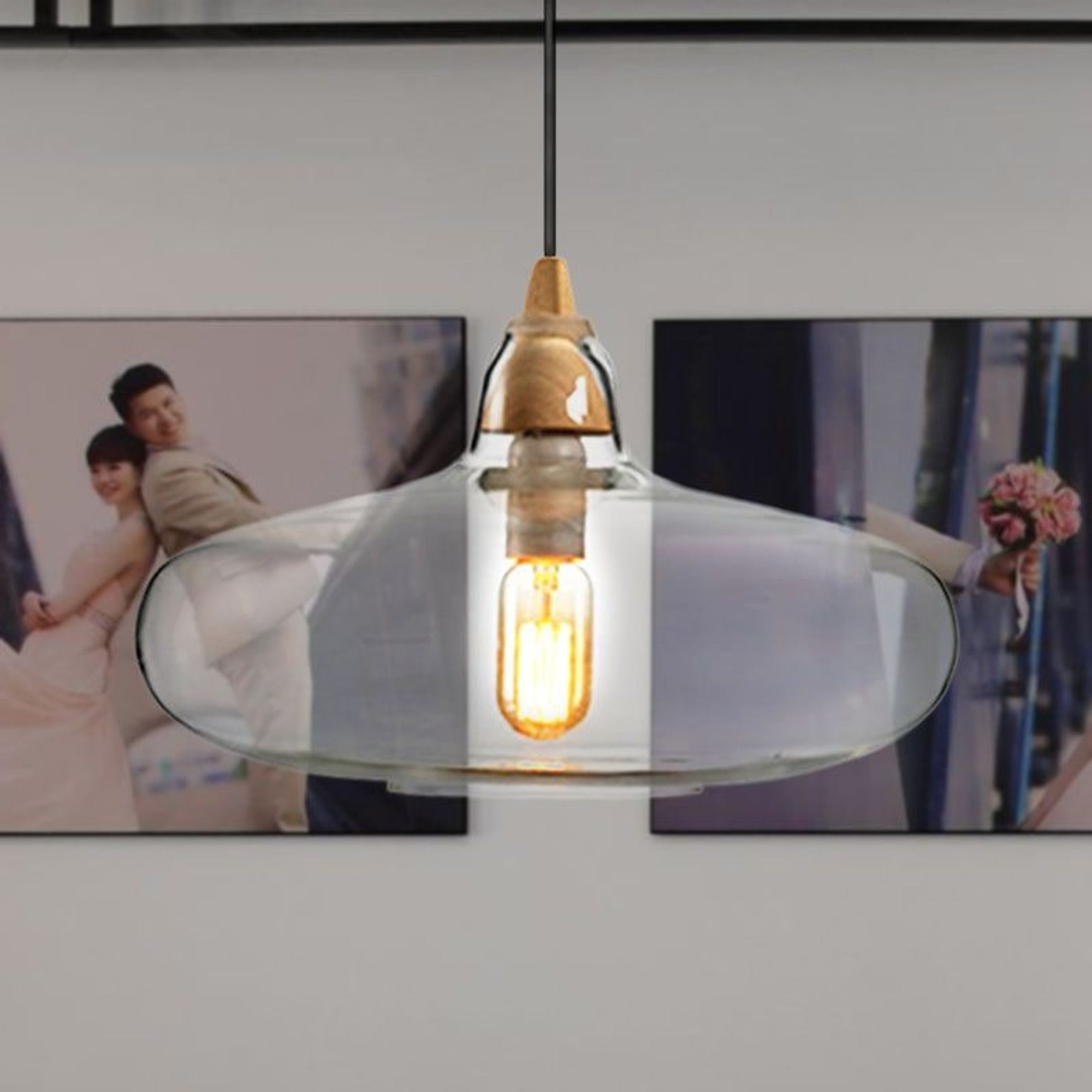 LED Chandeliers Pendant Light Glass Wood Accent Modern Indoor Lighting - Image 9