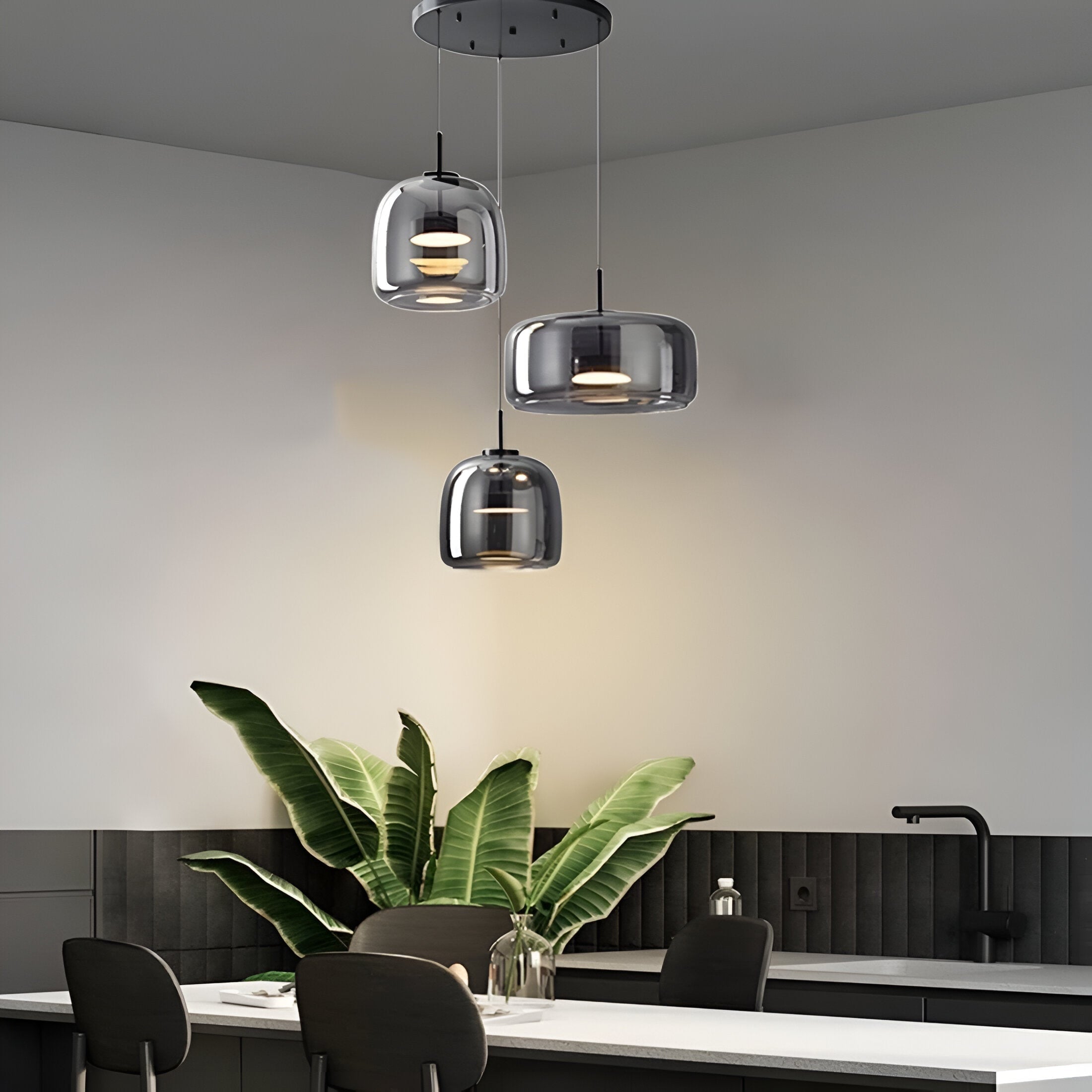 LED Chandeliers Pendant Light Modern Glass Adjustable Height Hand-Blown Ceiling Fixture - Image 9