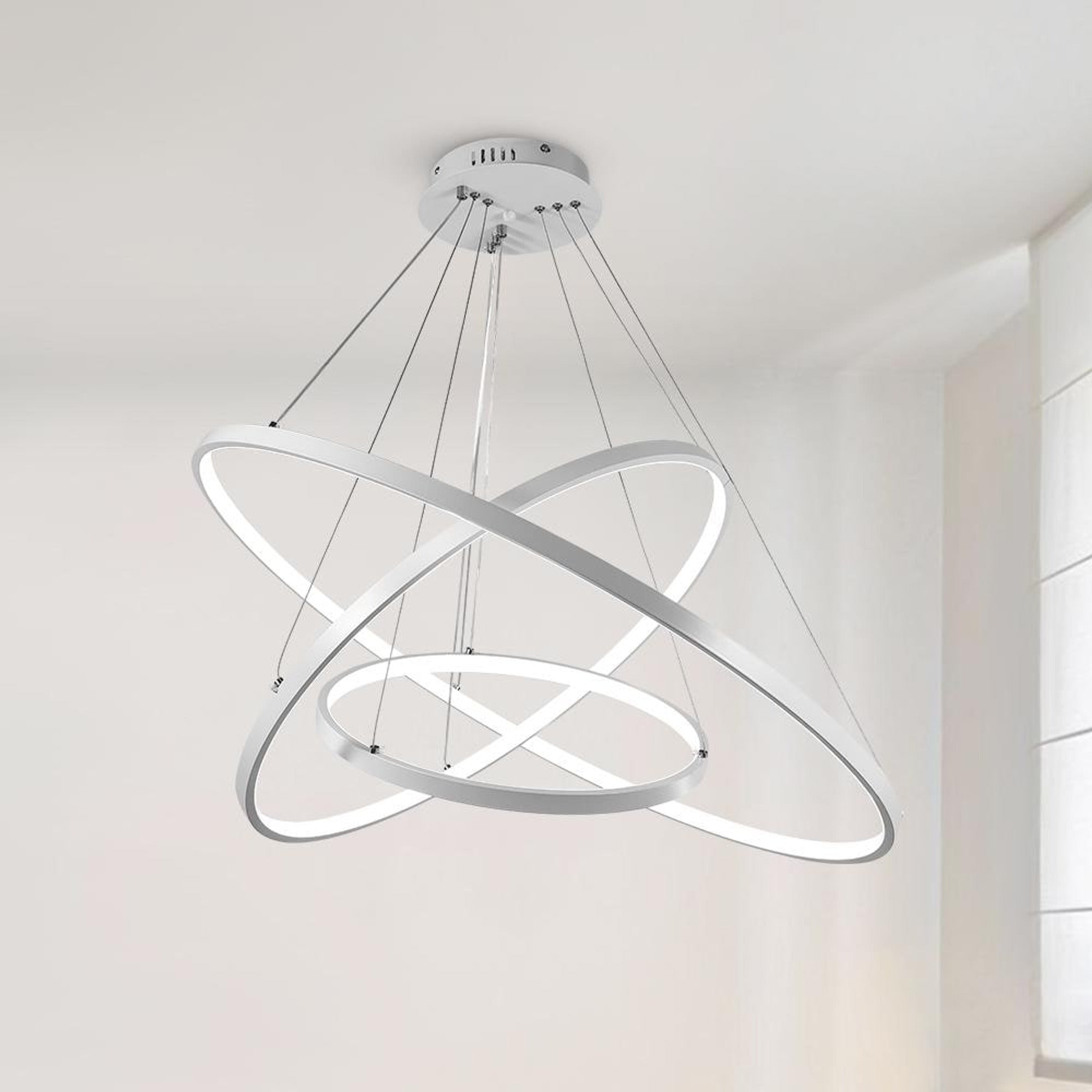 LED Chandeliers Three Ring Modern Ceiling Contemporary White - Image 1