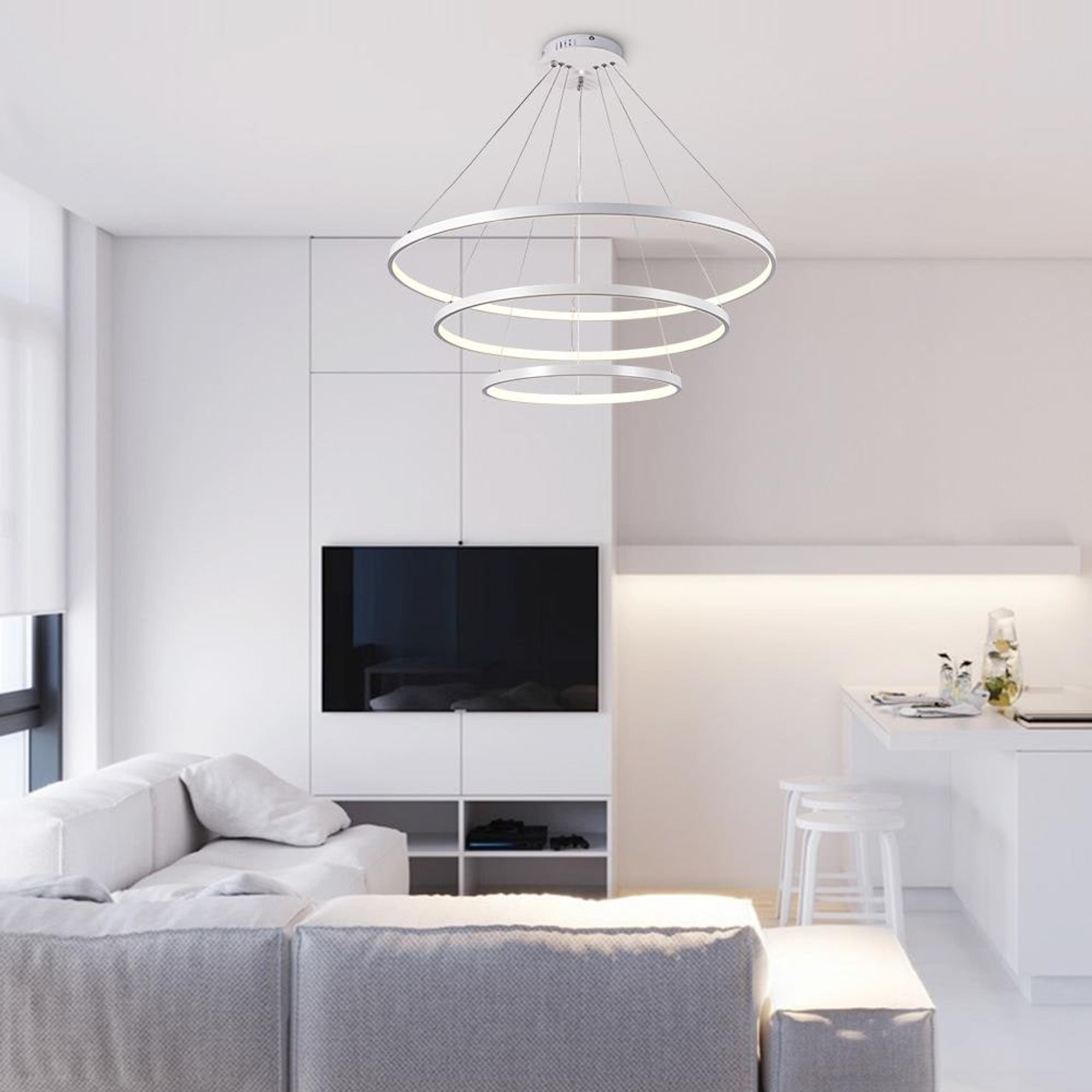 LED Chandeliers Three Ring Modern Ceiling Contemporary White - Image 2