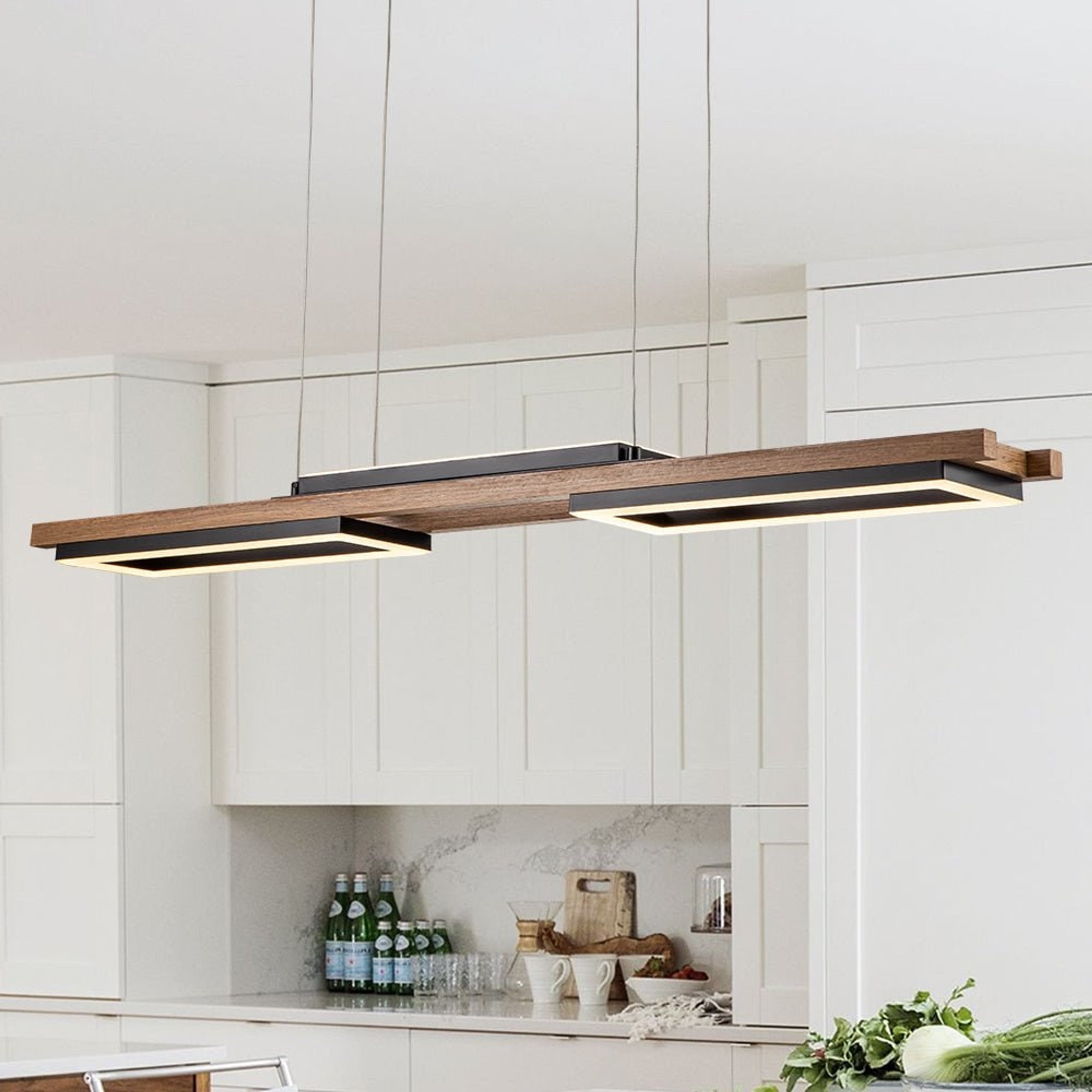 LED Chandeliers Wooden Linear Ceiling Light Modern Pendant Lighting For Kitchen Island - Image 1