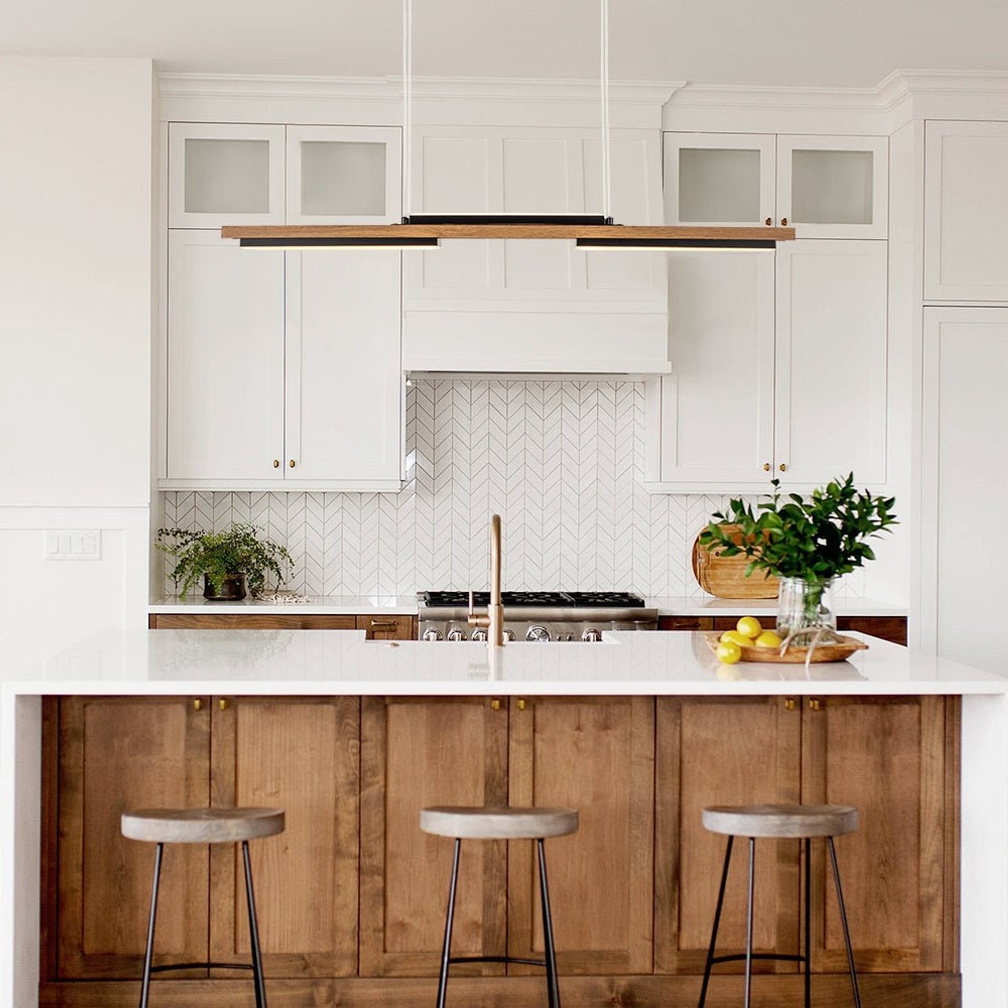 LED Chandeliers Wooden Linear Ceiling Light Modern Pendant Lighting For Kitchen Island - Image 2