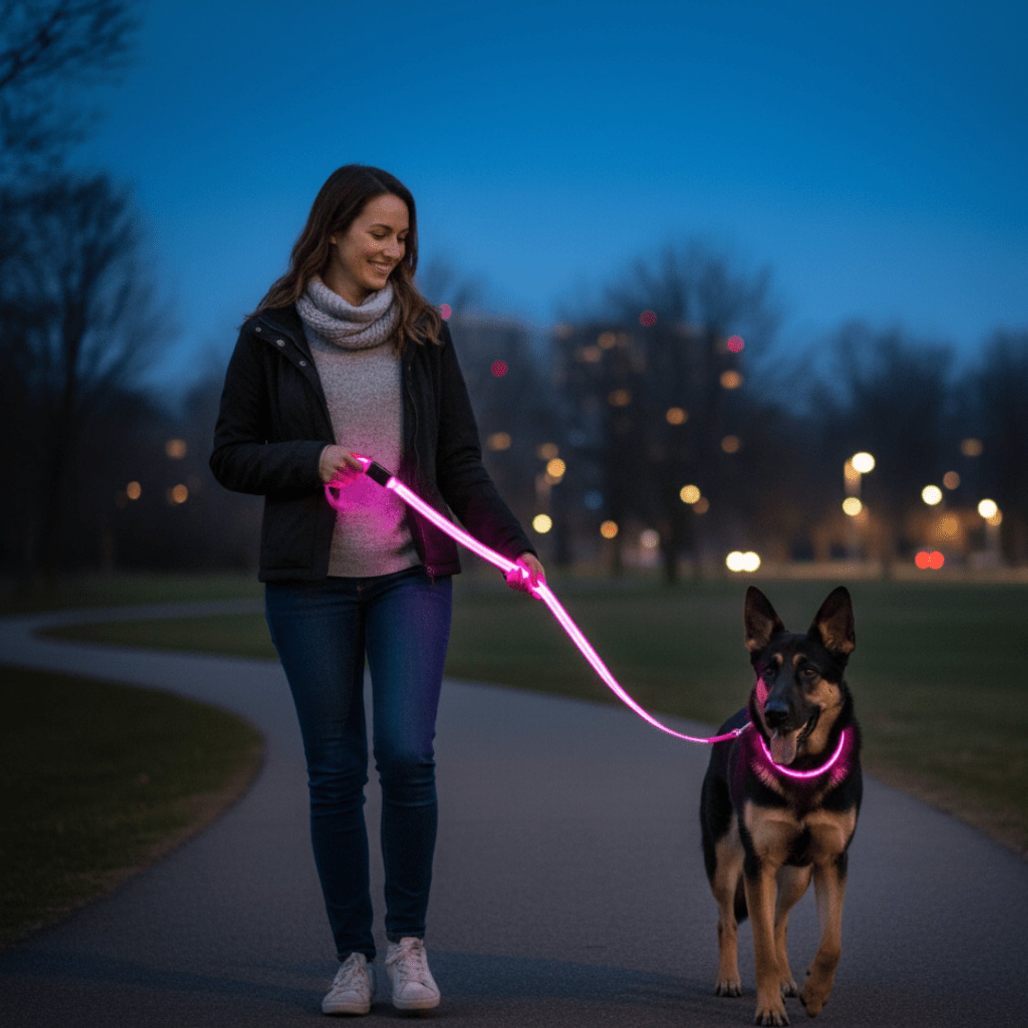 LED Dog Leash With USB Rechargeable Battery And Reflective Stitching - Image 1