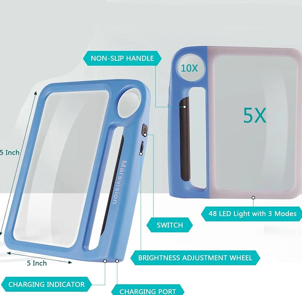 LED Magnifying Glass With 48 Leds 5x & 10x Zoom USB Hands-Free Reading Aid - Image 9