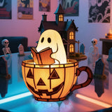 Lighted Ghost Halloween Decor Figurine Reading Book With Stained-Glass Style Light Effect - Image 5