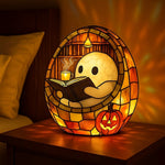 Lighted Ghost Halloween Decor Figurine Reading Book With Stained-Glass Style Light Effect - Image 2