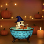 Lighted Ghost Halloween Decor Figurine Reading Book With Stained-Glass Style Light Effect - Image 3