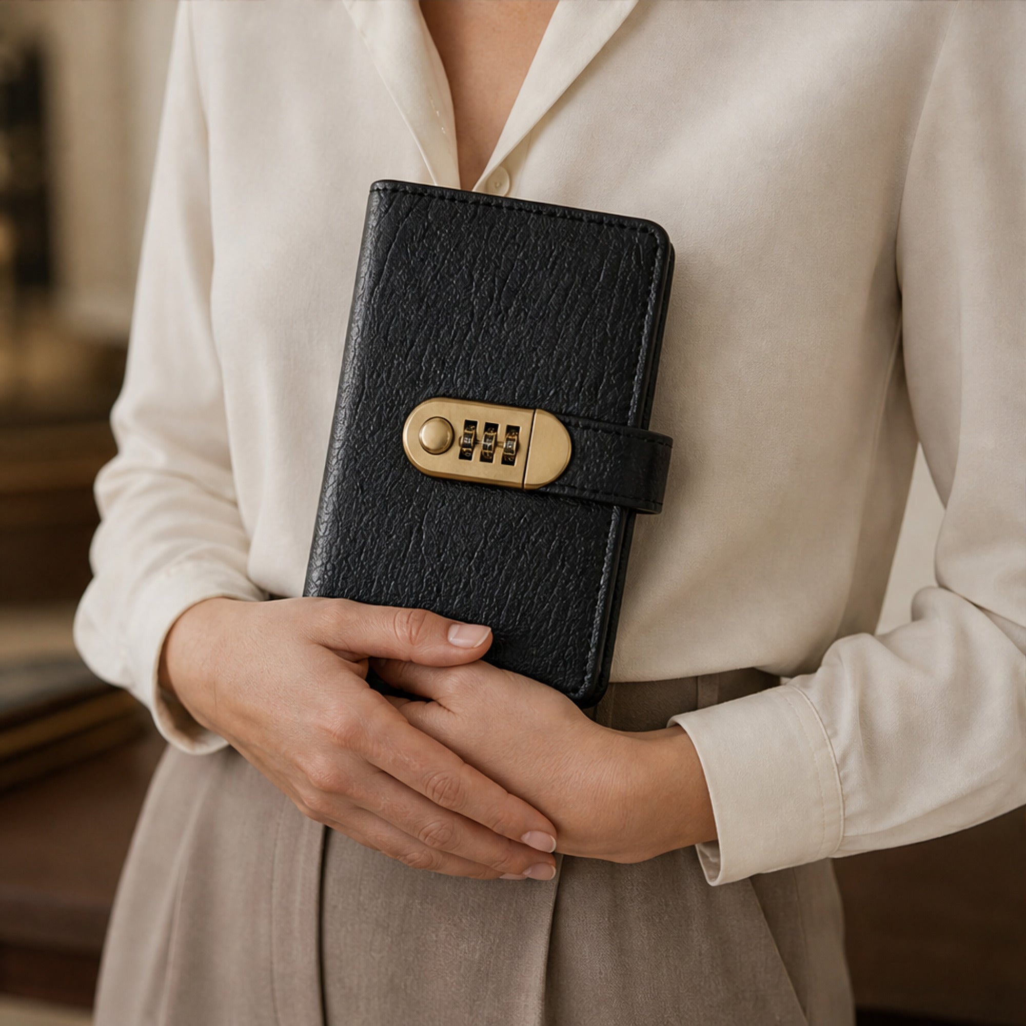 Lockable A6 Savings Notebook With Combination Lock Croc-Embossed Leather - Image 4