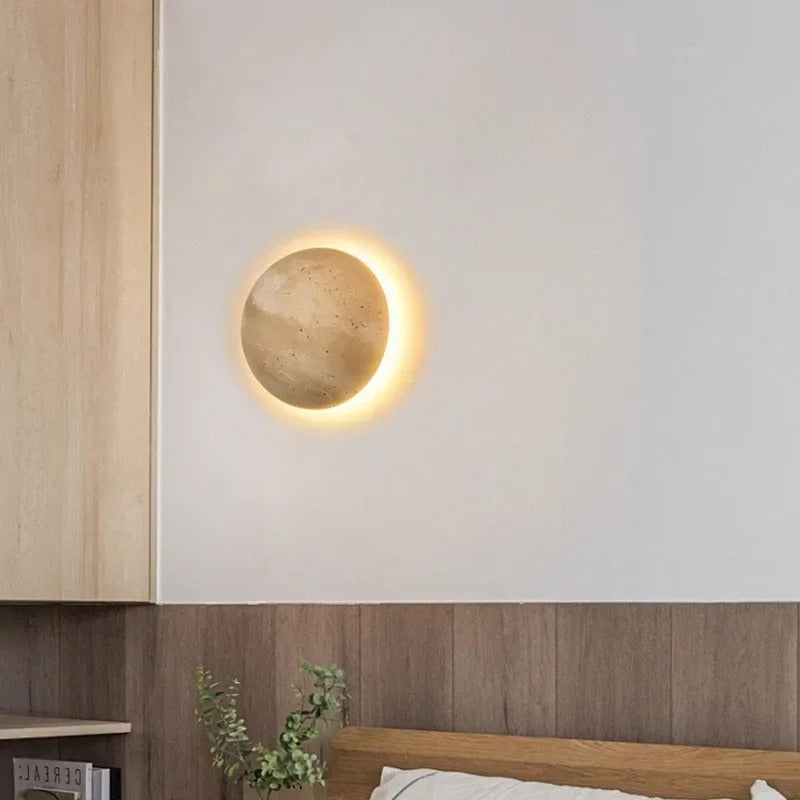 Modern Minimalist Travertine Round Wall Sconce LED 1-Light Lasson Living