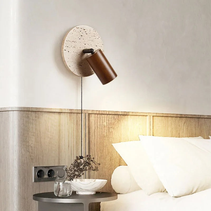 Modern Travertine Wood Rotatable Wall Sconce LED 1-Light Lasson Living