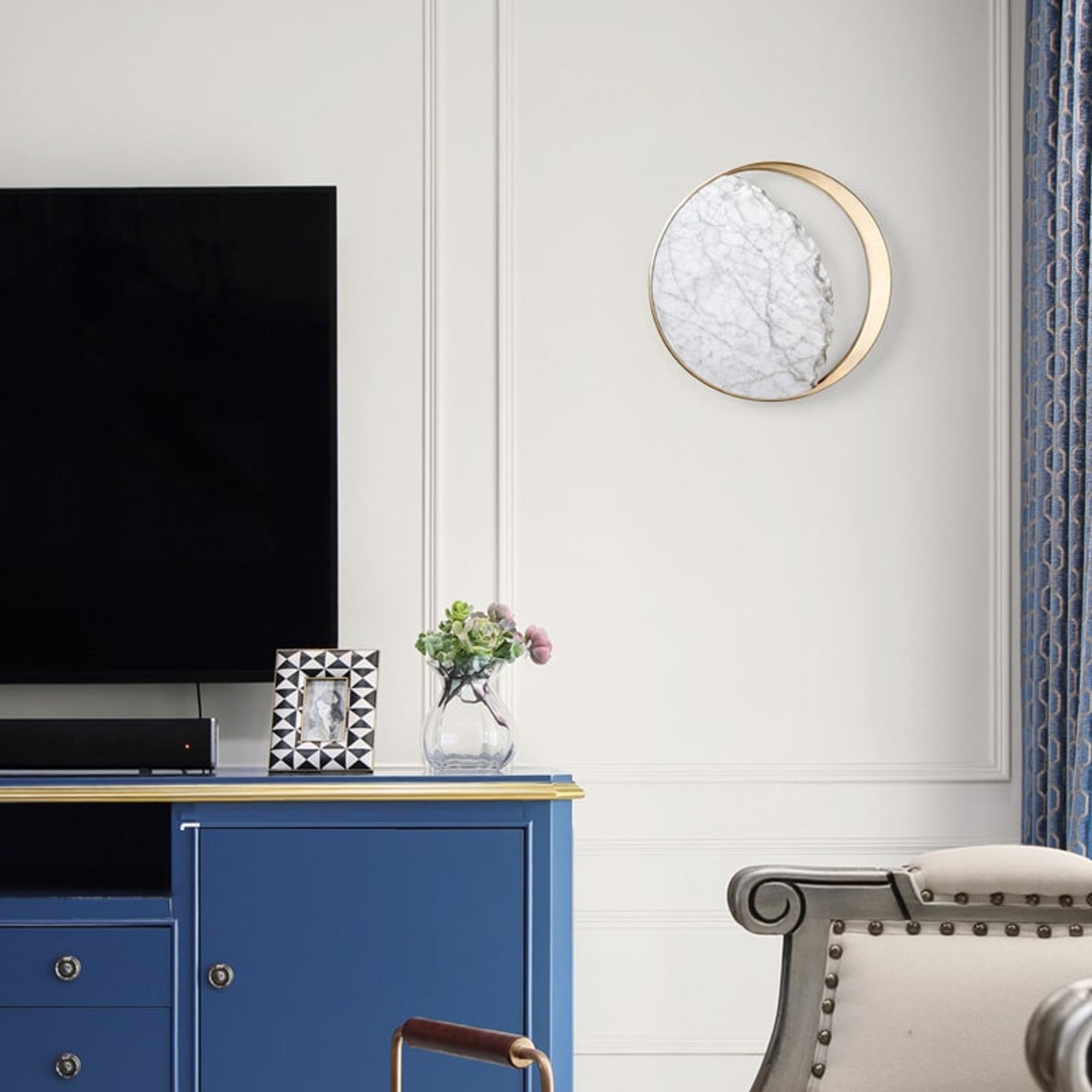 Marble Accent Sconces With Copper Ring Detail - Image 3