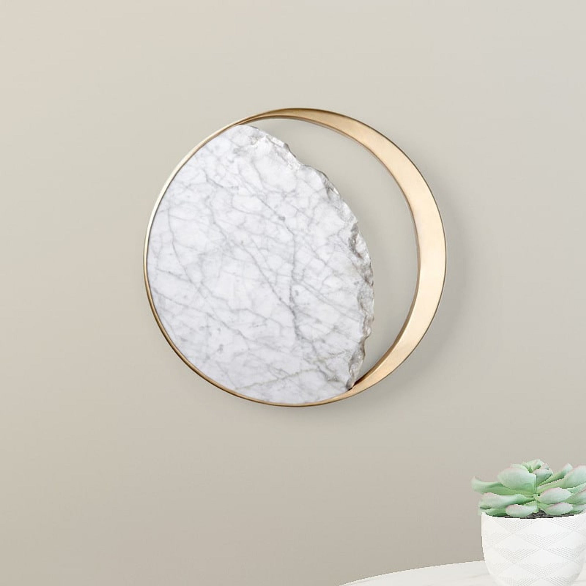 Marble Accent Sconces With Copper Ring Detail - Image 4