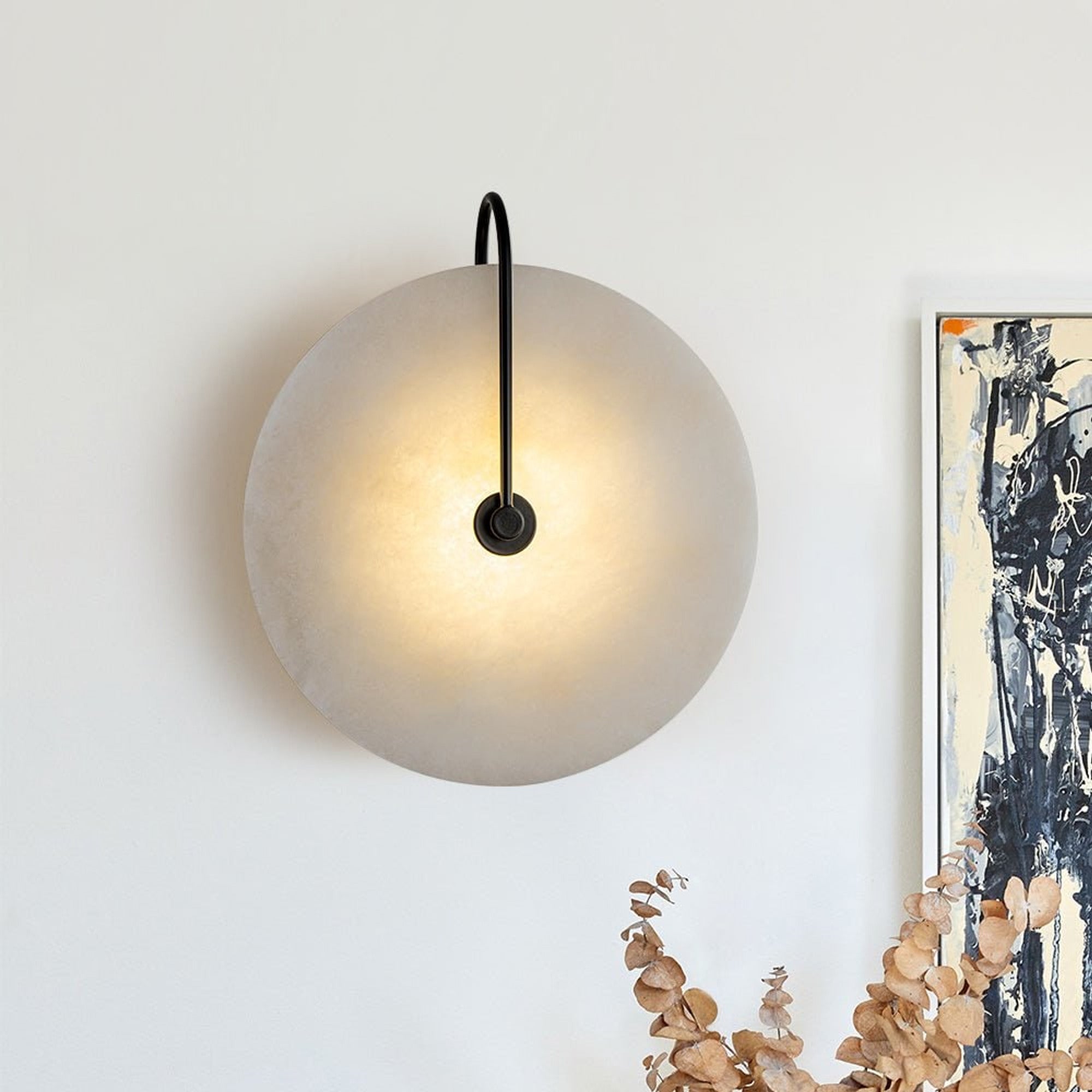 Marble Wall Lights With Black Circle Shades - Image 6