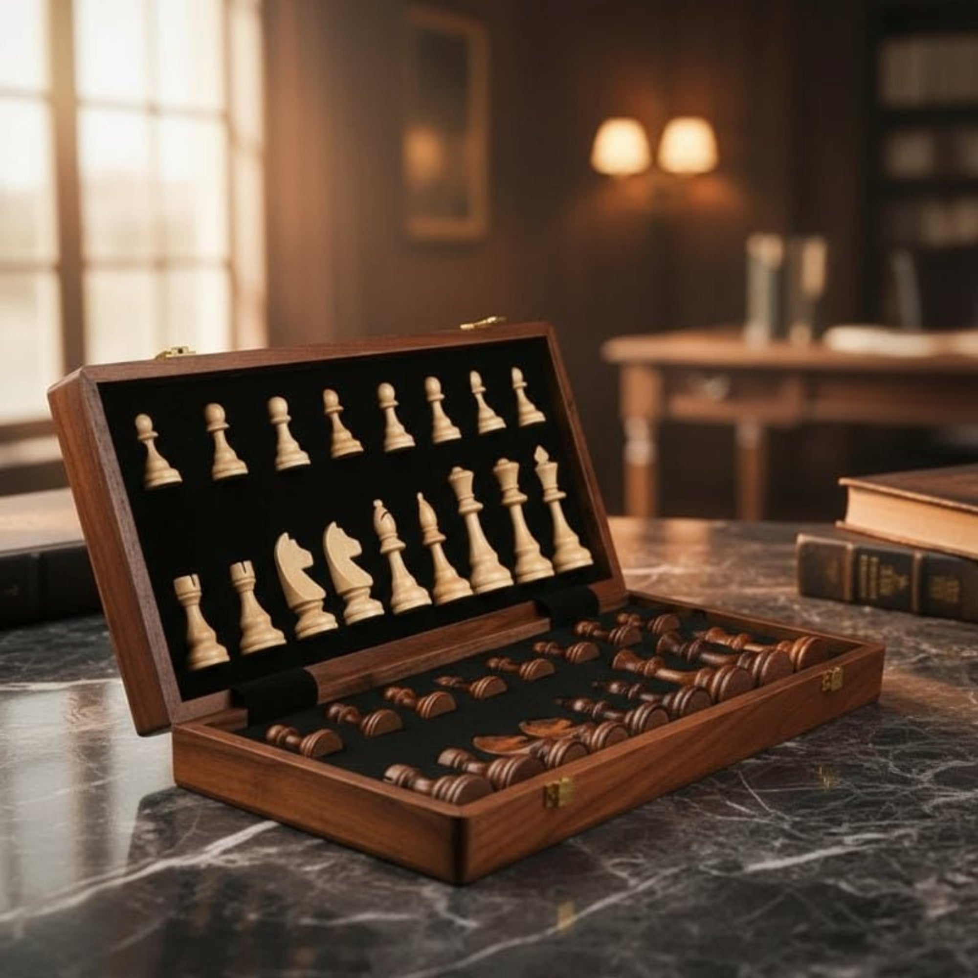 Masterfold Wooden Chess Set With Folding Solid Wood Board And Durable Pieces - Image 1
