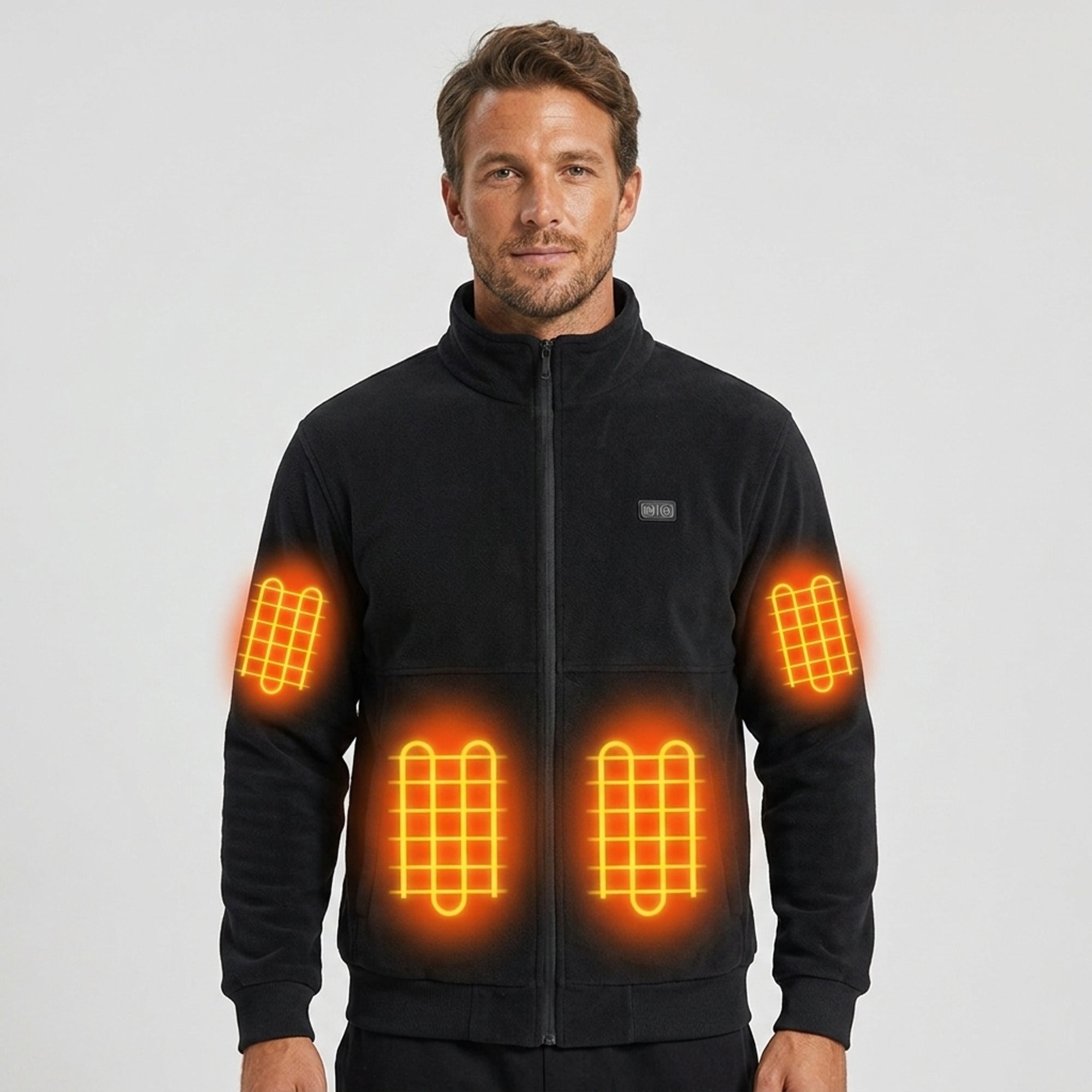 Men's Heated Fleece Jacket With Stand Collar Full Zip Seals In Heat And Blocks Wind - Image 1