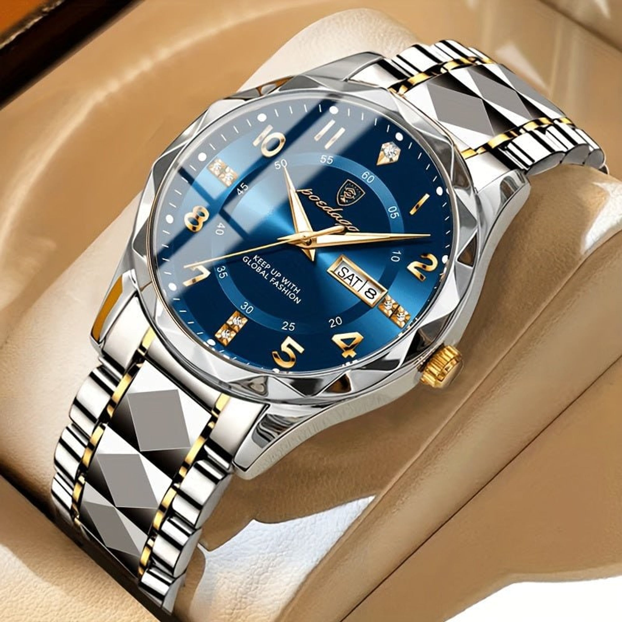 Men's Sports Watch with Secure Chronograph Design and Two-Tone Bracelet - Image 1