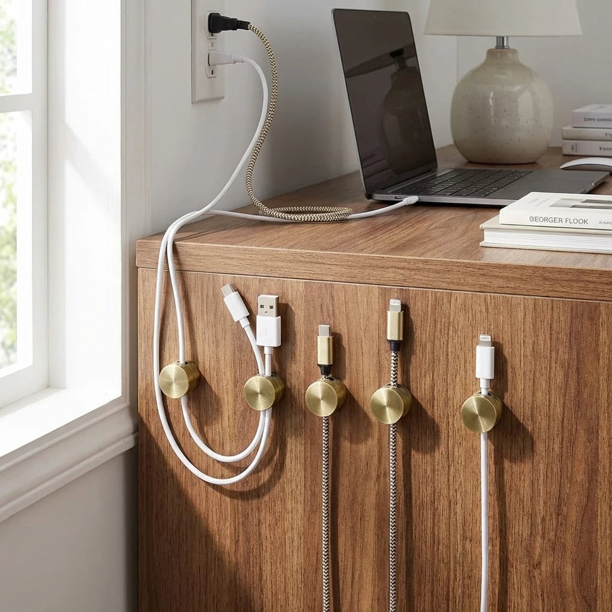 Metal Cable Management Clips Cylindrical Desk Cord Organizer - Image 4