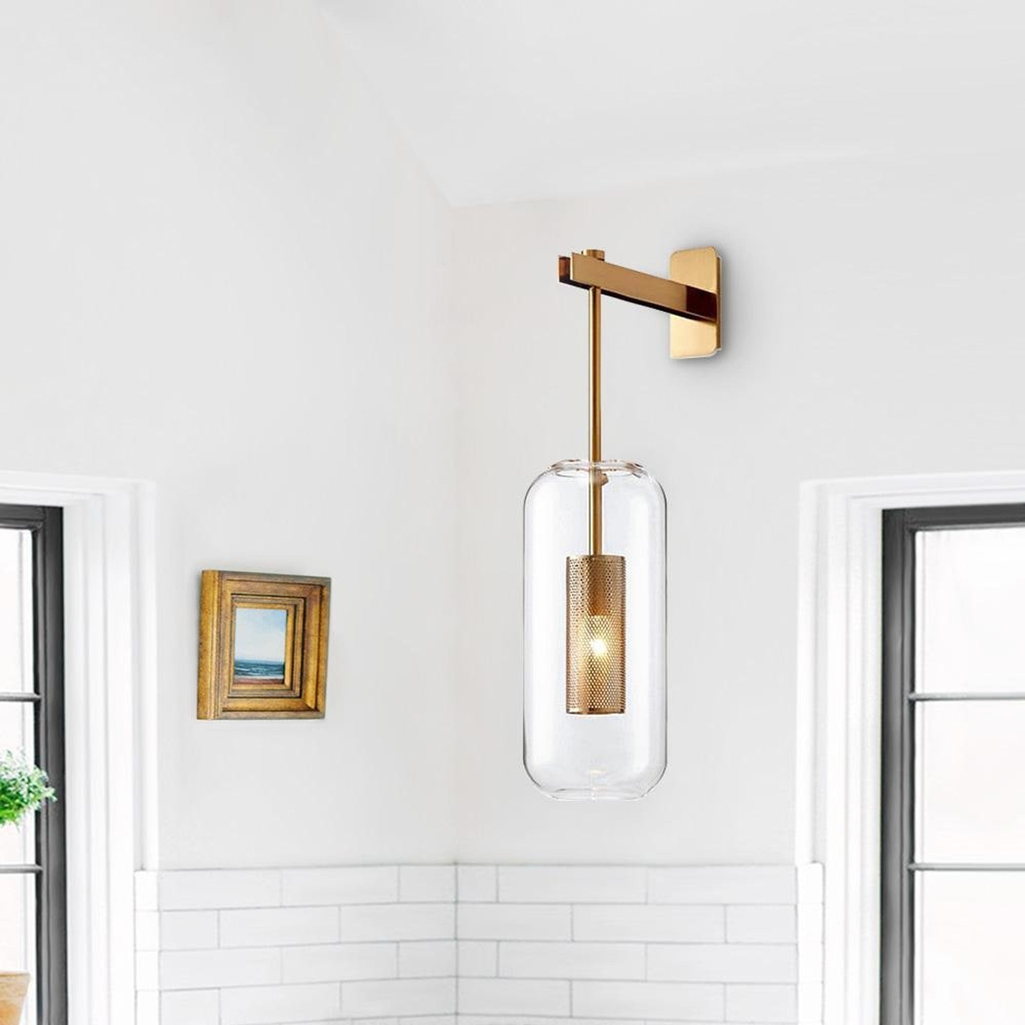 Mid Century Modern Cylinder Sconces With Clear Glass Arm-Mounted Light - Image 1
