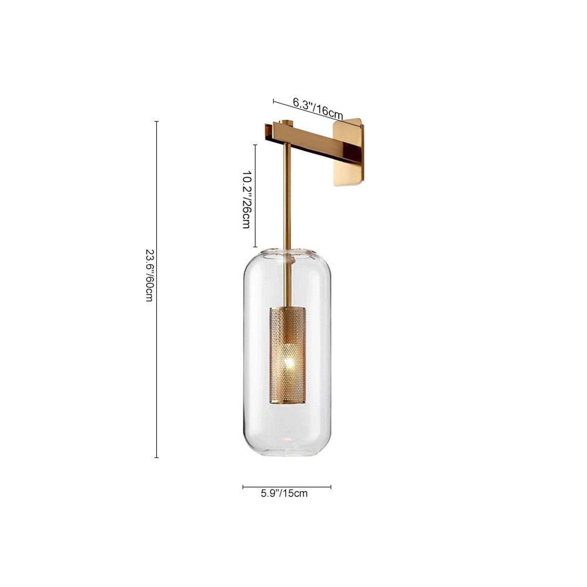 Mid Century Modern Cylinder Sconces With Clear Glass Arm-Mounted Light - Image 3