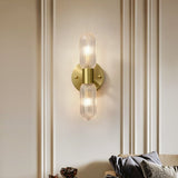 Modern Textured Glass Cylinder Sconces With Brass Up And Down Light - Image 2