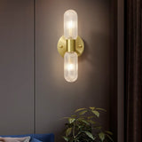 Modern Textured Glass Cylinder Sconces With Brass Up And Down Light - Image 5