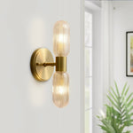 Modern Textured Glass Cylinder Sconces With Brass Up And Down Light - Image 4
