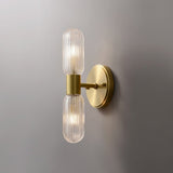 Modern Textured Glass Cylinder Sconces With Brass Up And Down Light - Image 7