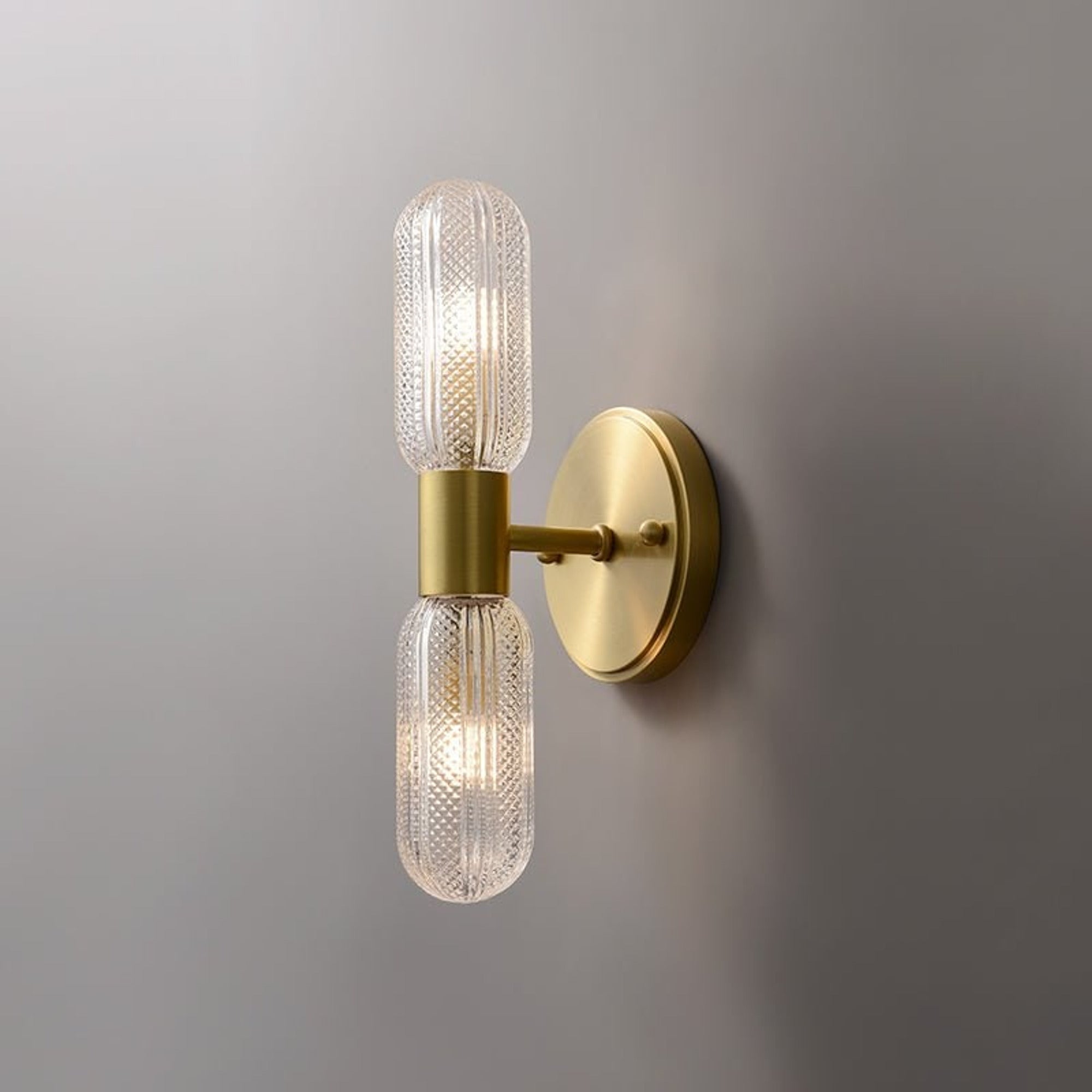 Modern Textured Glass Cylinder Sconces With Brass Up And Down Light - Image 7