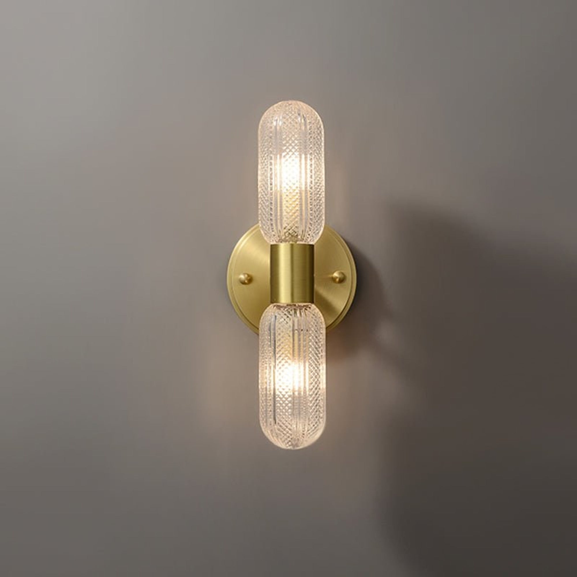 Modern Textured Glass Cylinder Sconces With Brass Up And Down Light - Image 6
