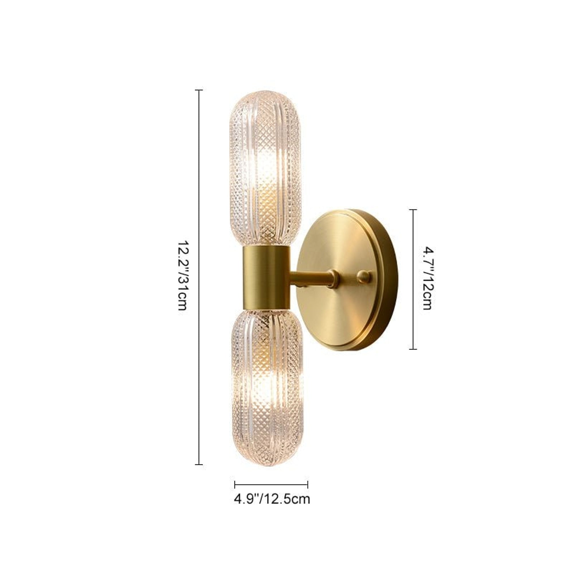 Modern Textured Glass Cylinder Sconces With Brass Up And Down Light - Image 10