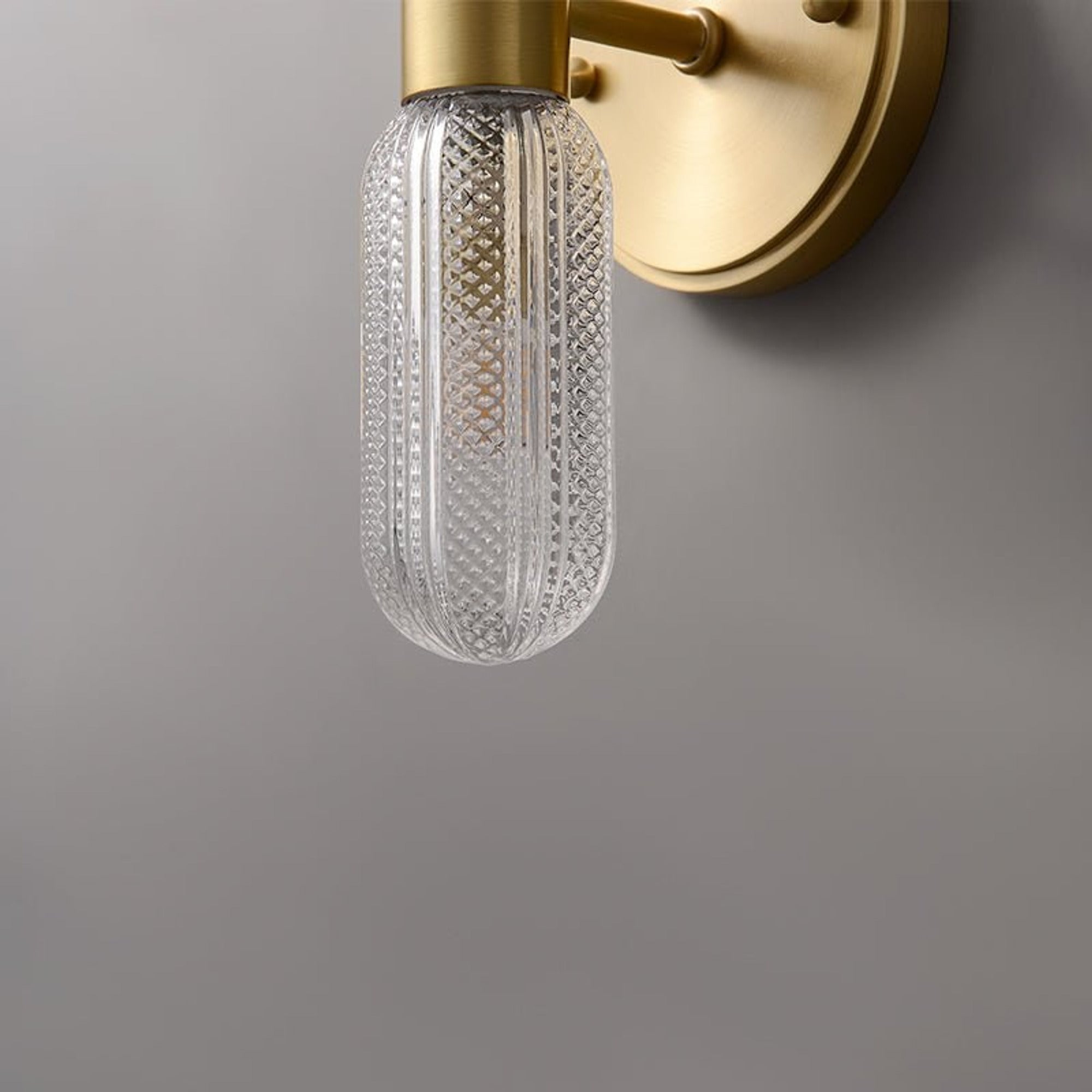 Modern Textured Glass Cylinder Sconces With Brass Up And Down Light - Image 9