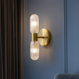 Modern Textured Glass Cylinder Sconces With Brass Up And Down Light - Image 3