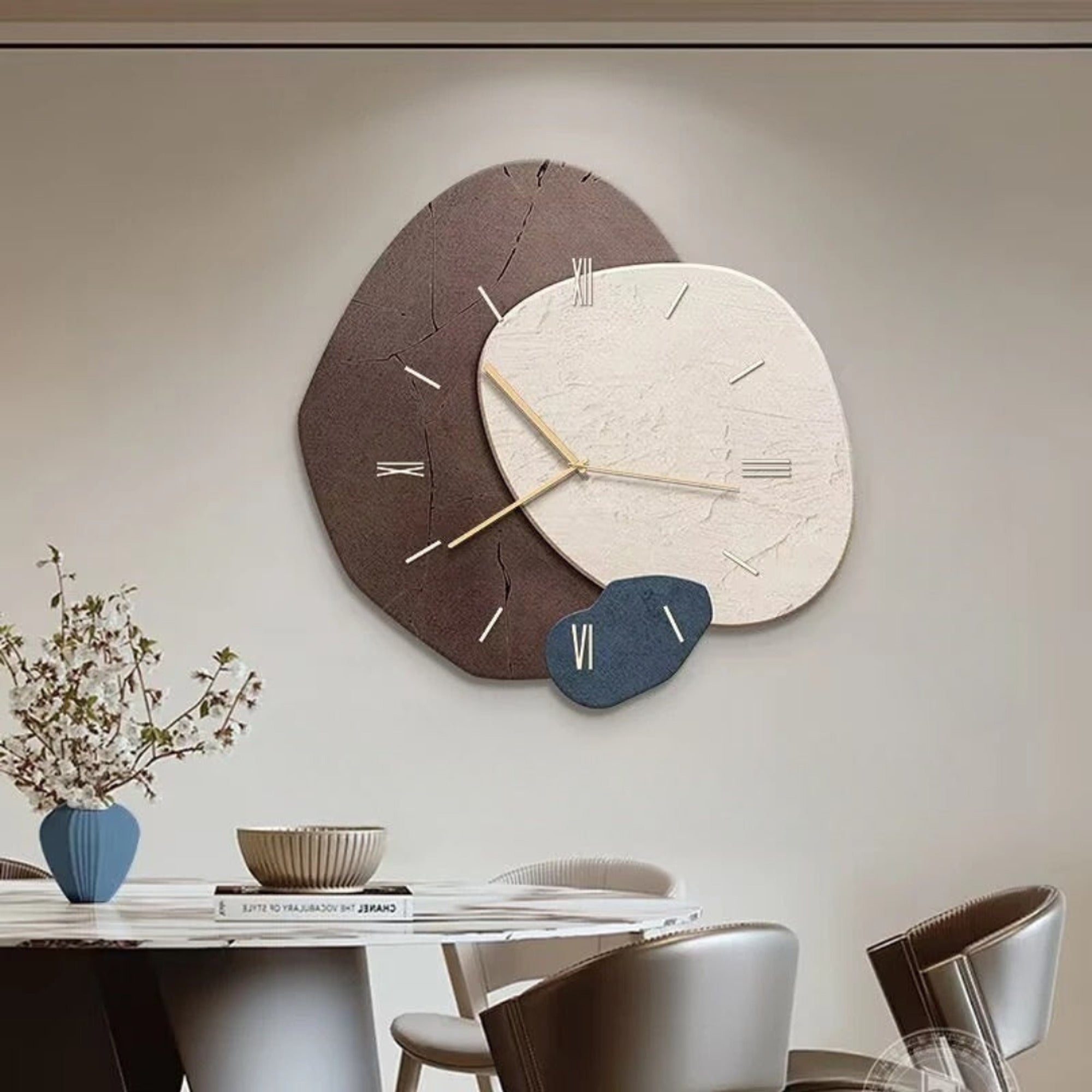 Modern Wall Clock Large Abstract Multi-Panel Earth Tones Gold Accents - Image 2