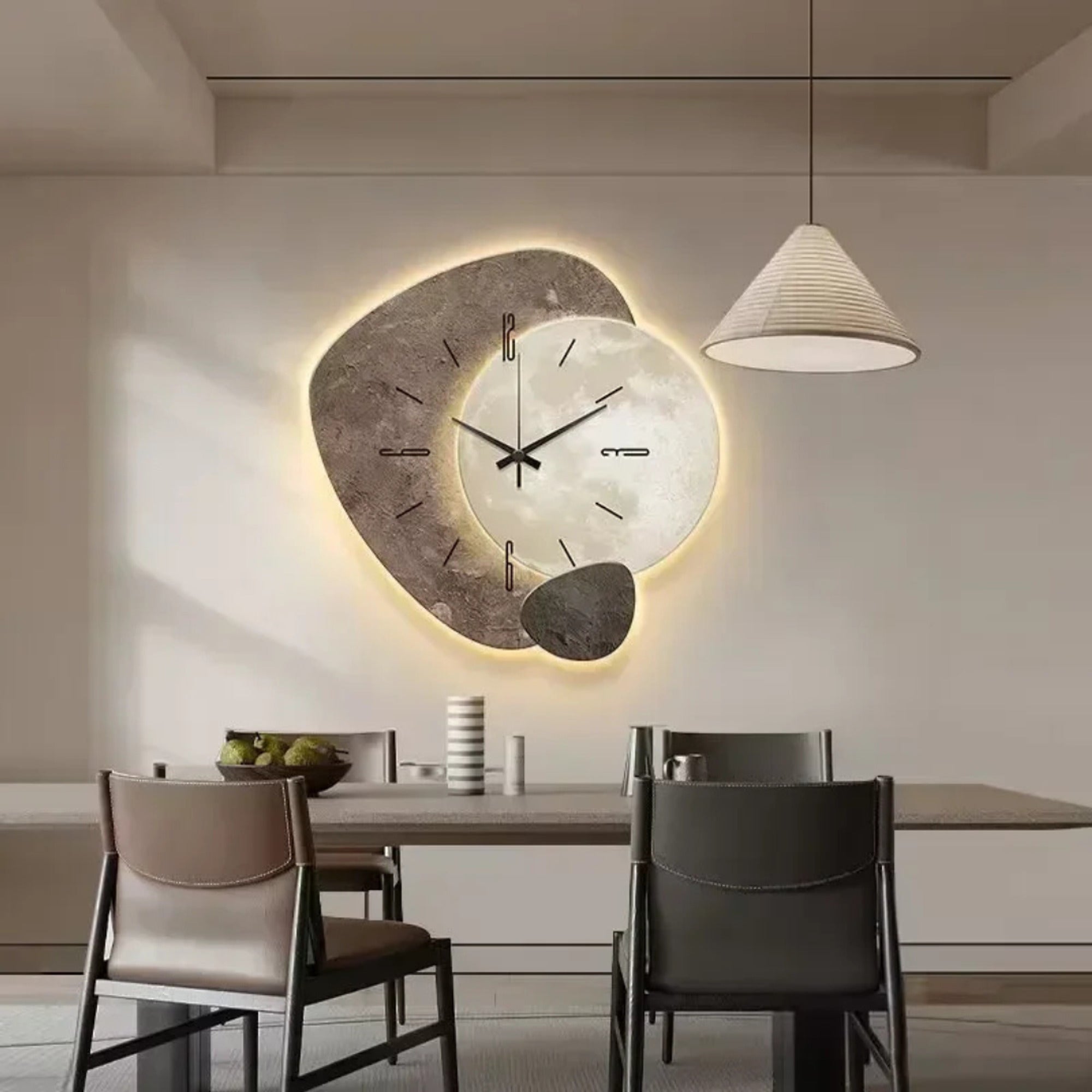 Modern Wall Clock Large Abstract Multi-Panel Earth Tones Gold Accents - Image 4