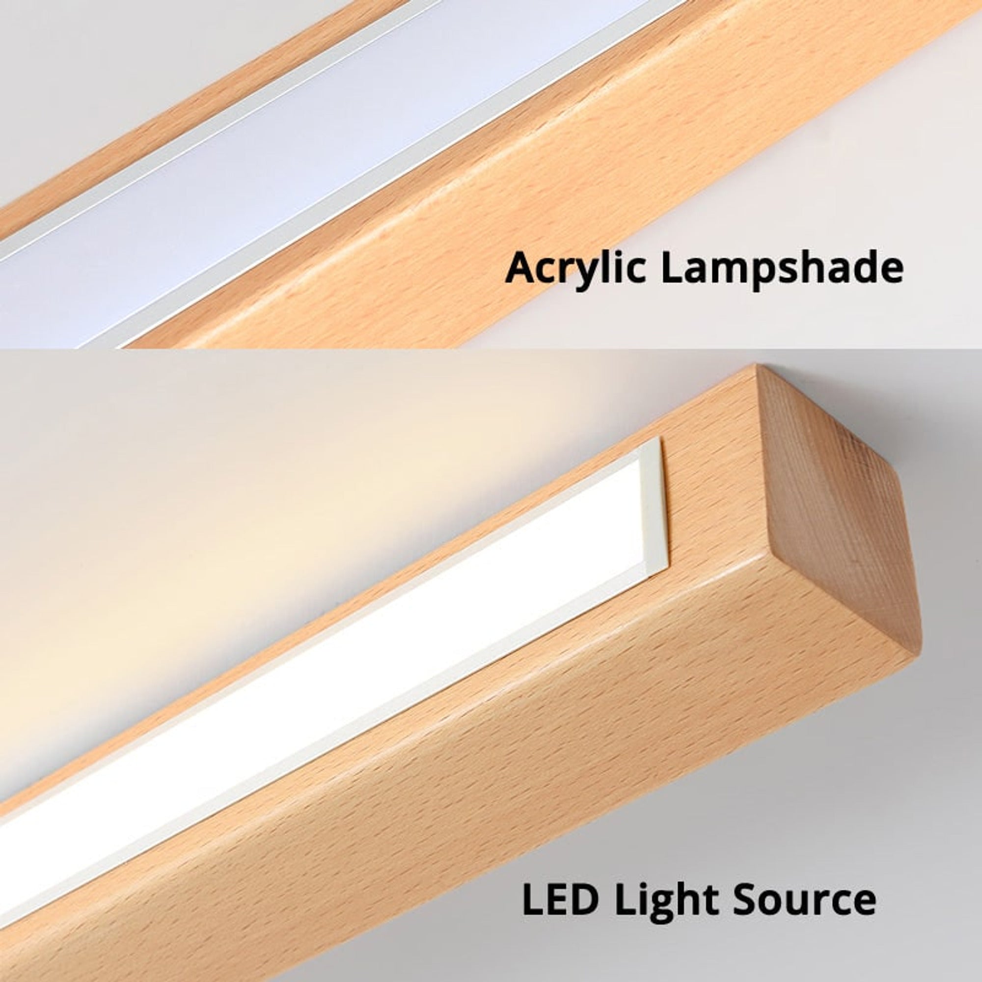 Modern Wooden LED Chandeliers Linear Ceiling Light With Acrylic Shade - Image 10