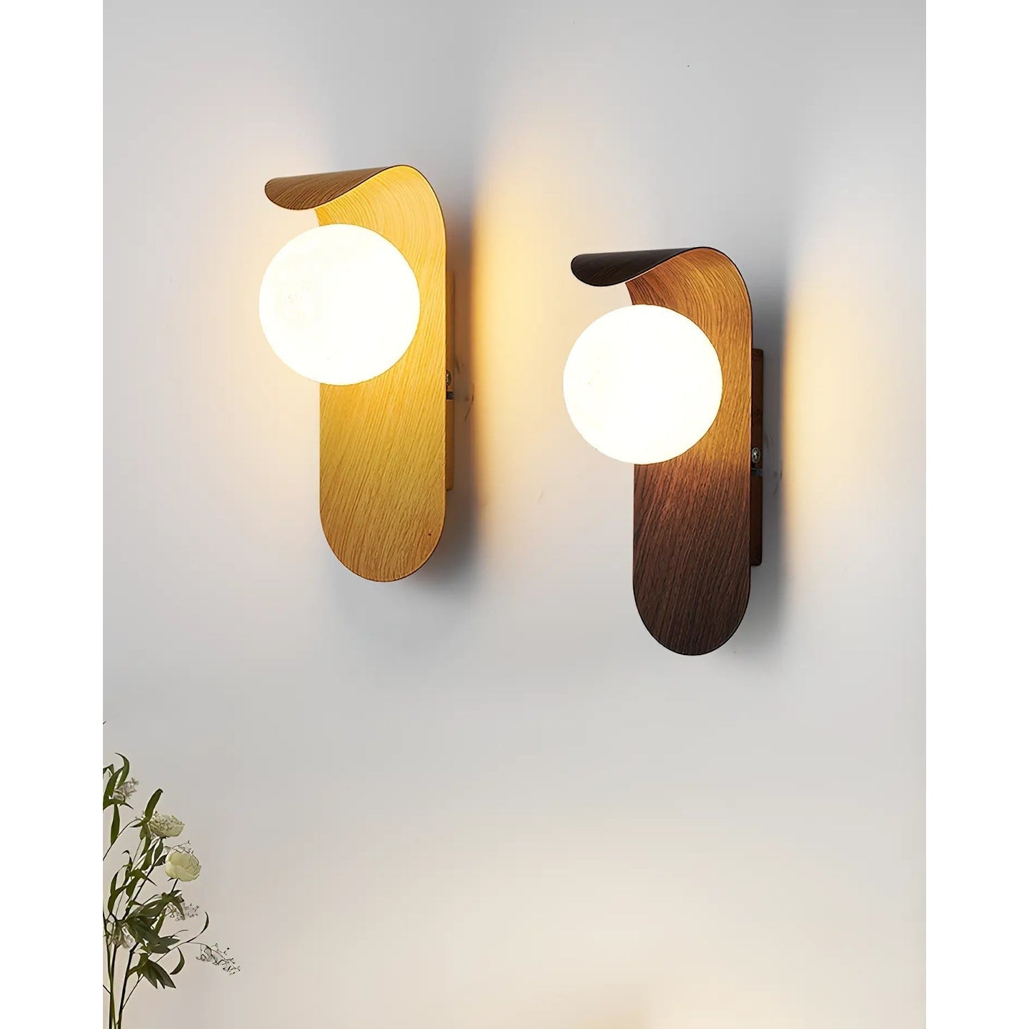 Modern Wooden Wall Mounted Globe Sconces With Glass Diffuser - Image 6