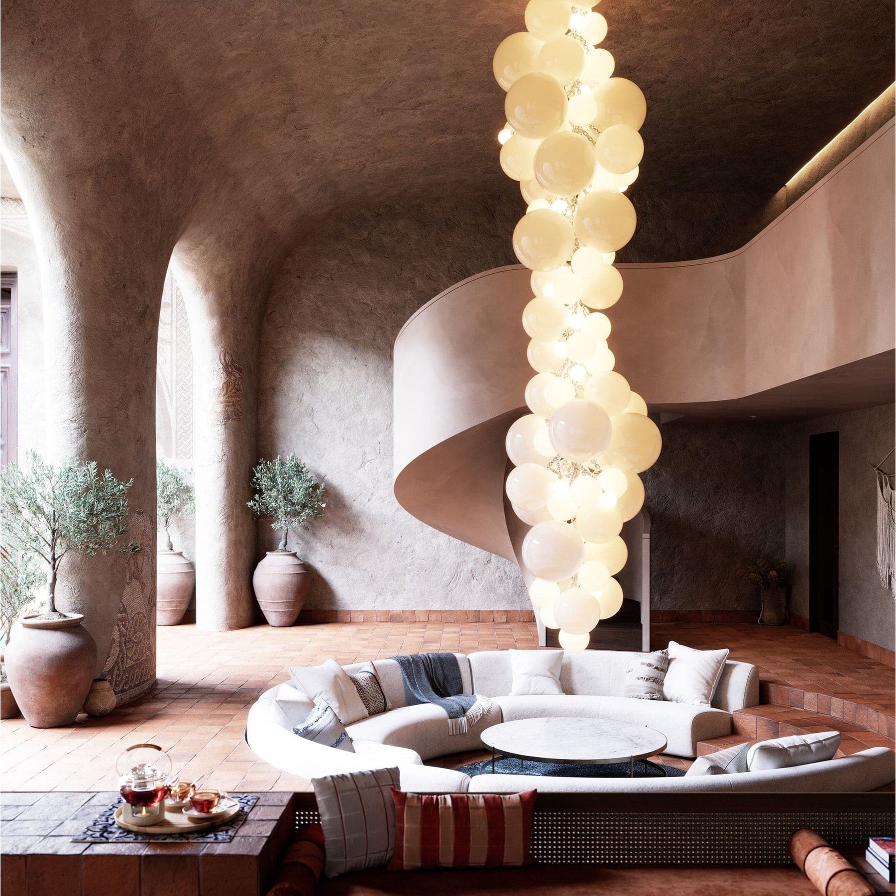 Neo Deco Chandeliers With Cobalt Glass Spheres - Image 4