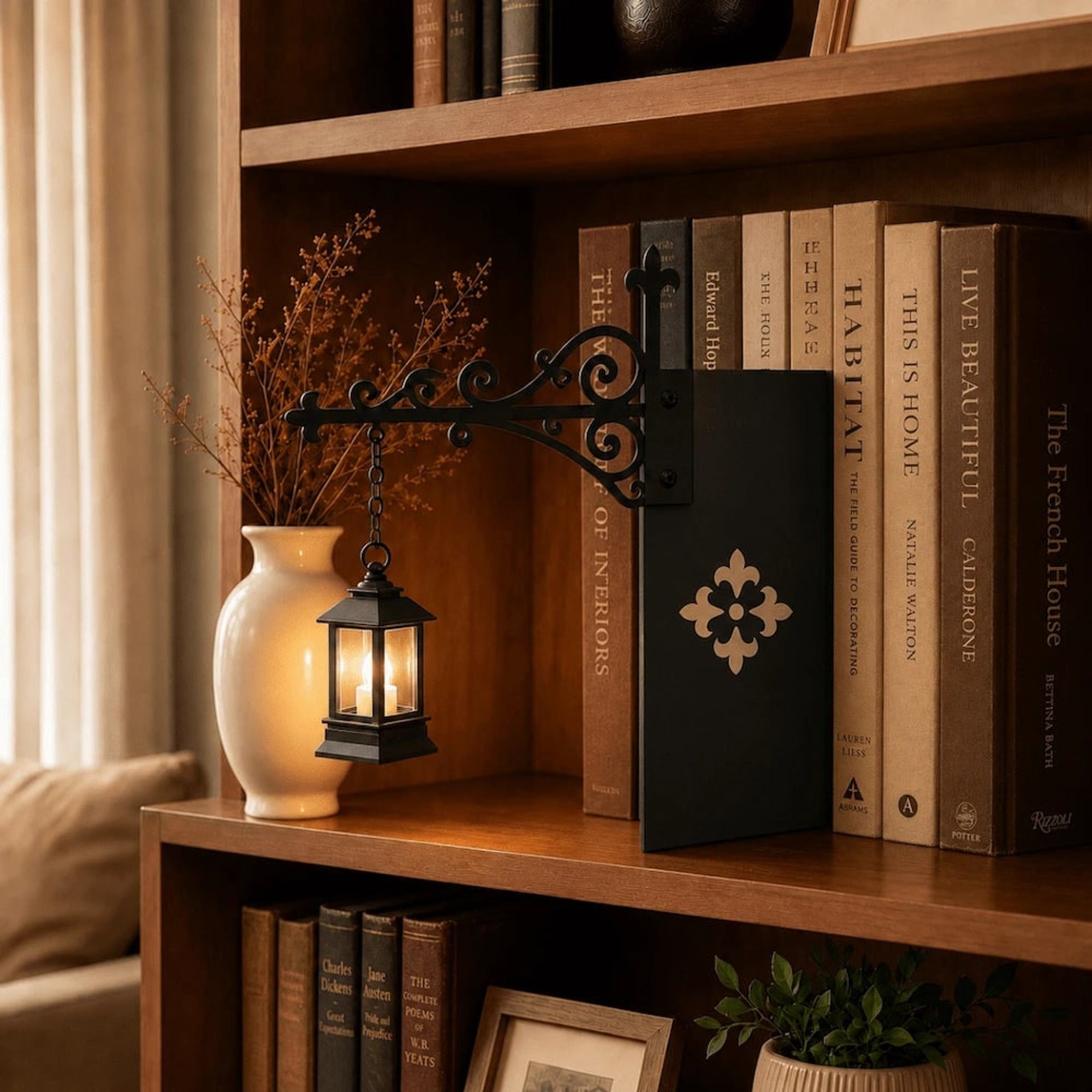 Ornate Wrought Iron Hanging Bookshelf Light - Image 2