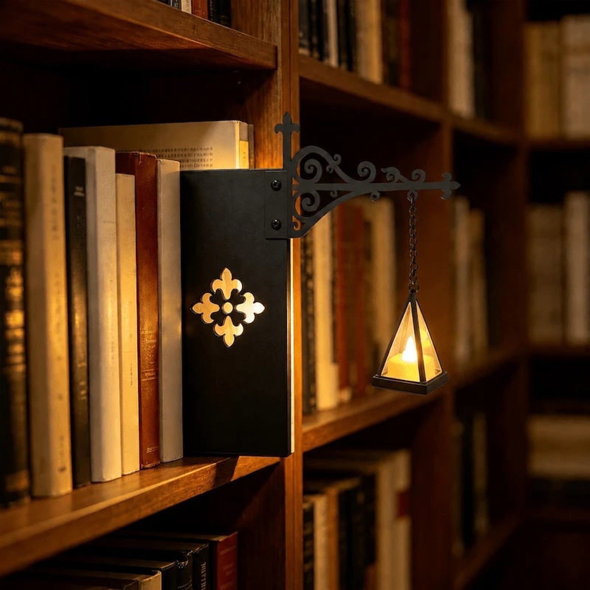 Ornate Wrought Iron Hanging Bookshelf Light - Image 5