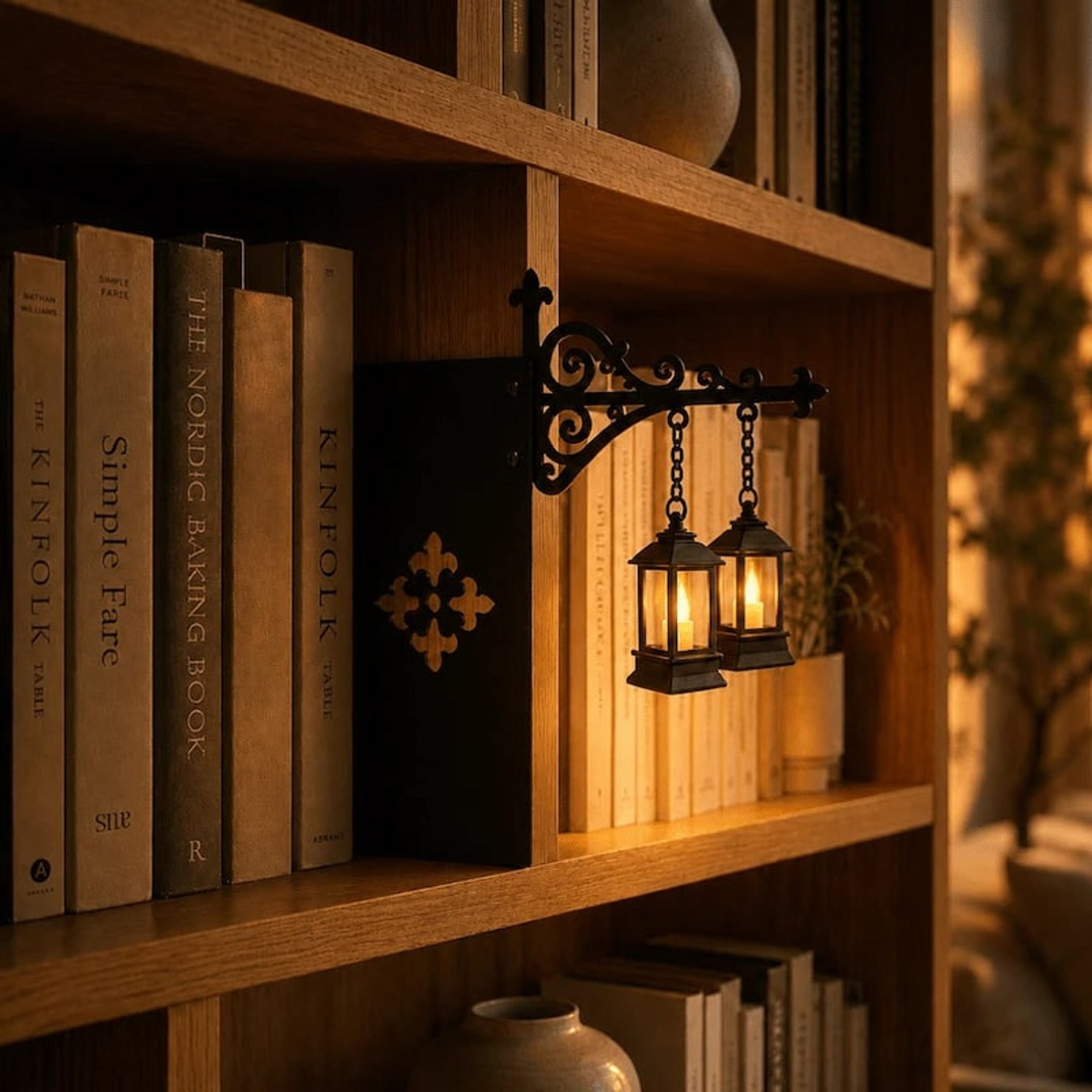 Ornate Wrought Iron Hanging Bookshelf Light - Image 6