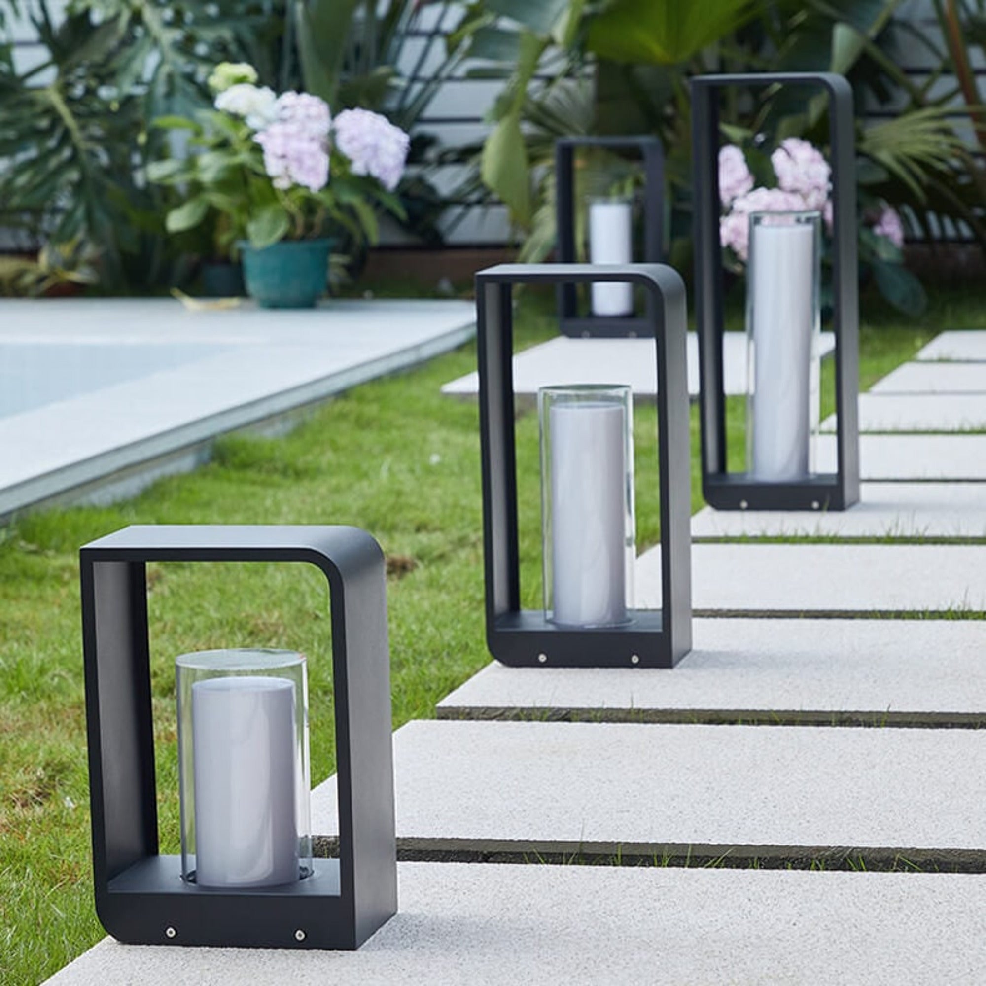 Outdoor Landscape Rectangular Frame Cylindrical Diffuser Plastic Black White - Image 14