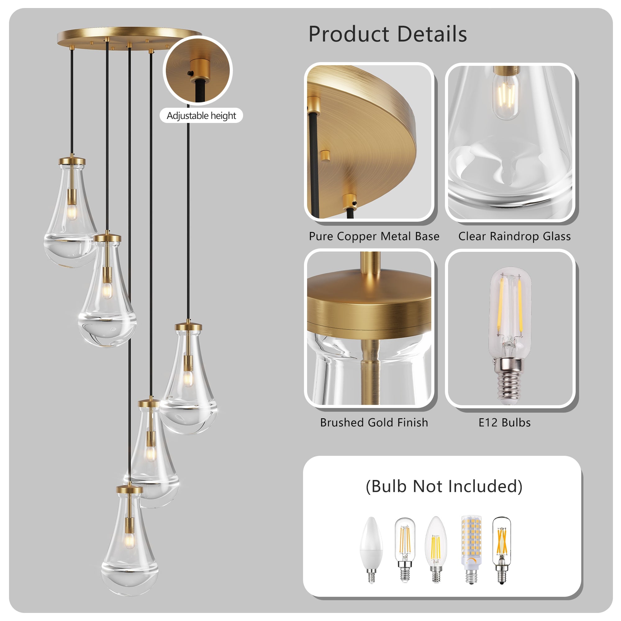 Pendant Light Fixture Cluster Adjustable Hanging For Kitchen Island - Image 8