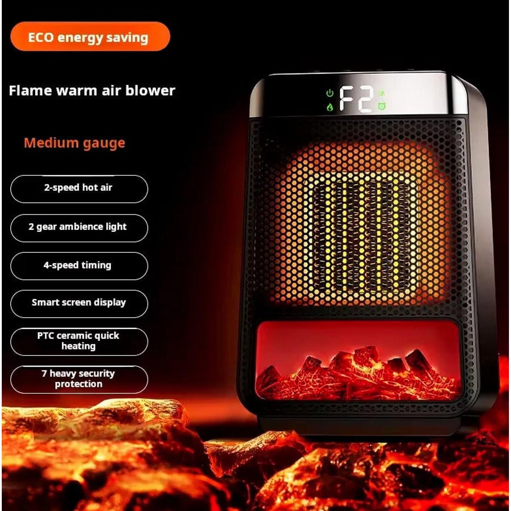 Plug-In Ptc Ceramic Flame Effect Heater With 3-Second Heat - Image 8