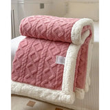 Plush Throw Blanket Cable-Knit Textured Sherpa Border - Image 10