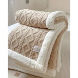 Plush Throw Blanket Cable-Knit Textured Sherpa Border - Image 8