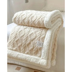 Plush Throw Blanket Cable-Knit Textured Sherpa Border - Image 9