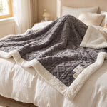 Plush Throw Blanket Cable-Knit Textured Sherpa Border - Image 6